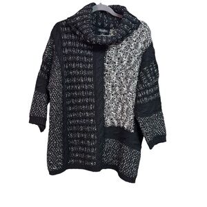 Lucky Brand Chunky Knit Color Block Cowl Neck Black White and Gray Sweater